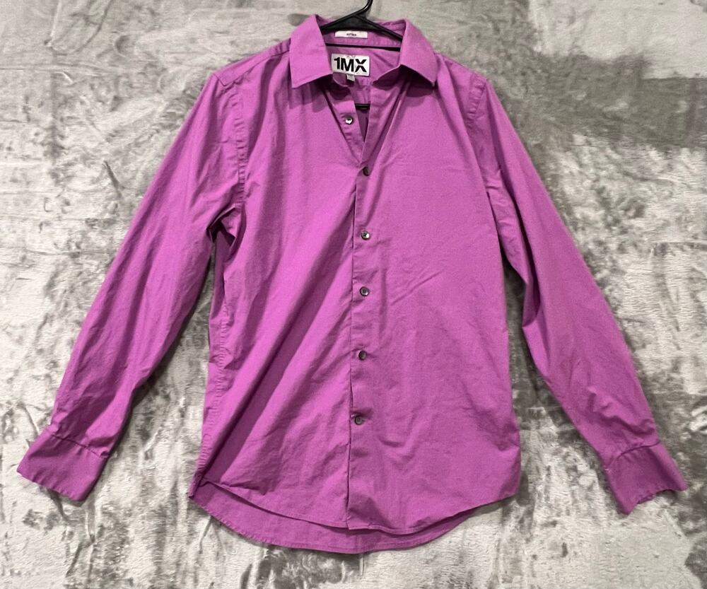 Men’s Purple Button Down Blouse Size Small 14-14 1/2 Long Sleeve Office Career